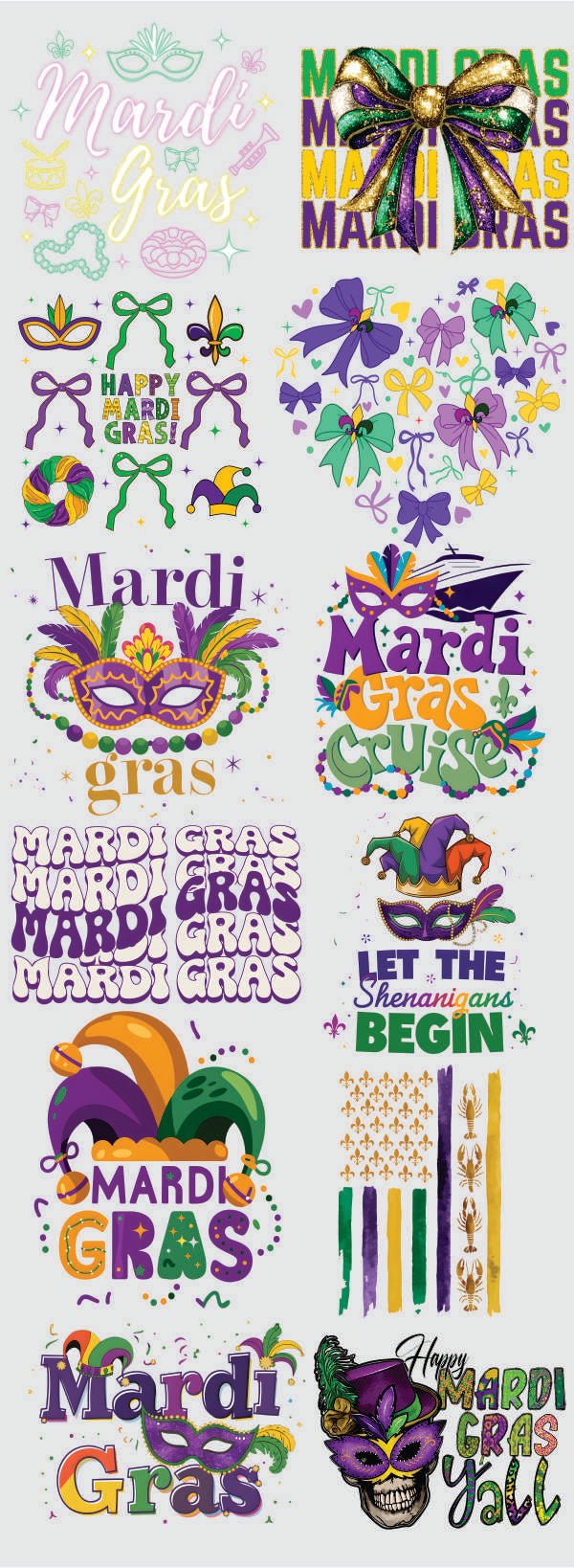 Mardi Gras 2 60" DTF Direct to Film Ready to Ship Gang Sheet
