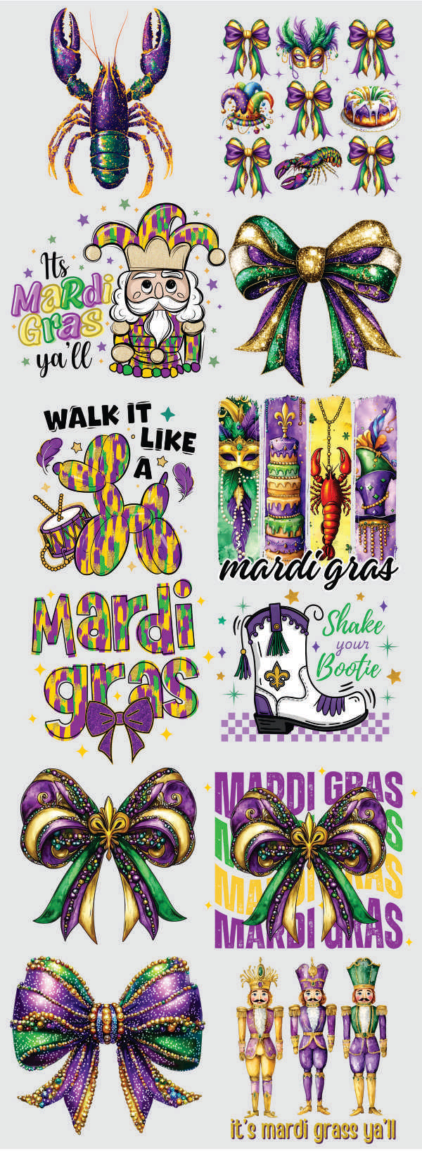 Mardi Gras 3 60" DTF Direct to Film Ready to Ship Gang Sheet